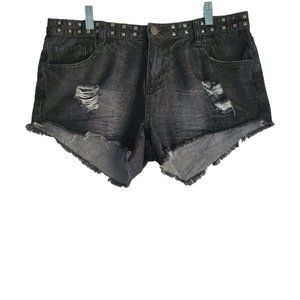Cotton On Black "The Frayed Mid Rise" Denim Shorts